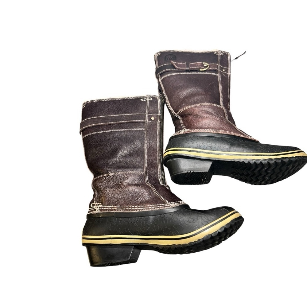 SOREL GRIZZLY BEAR BROWN & BLACK TALL WINTER/ WATERPROOF BOOTS WOMEN'S SIZE 9 - Picture 2 of 13